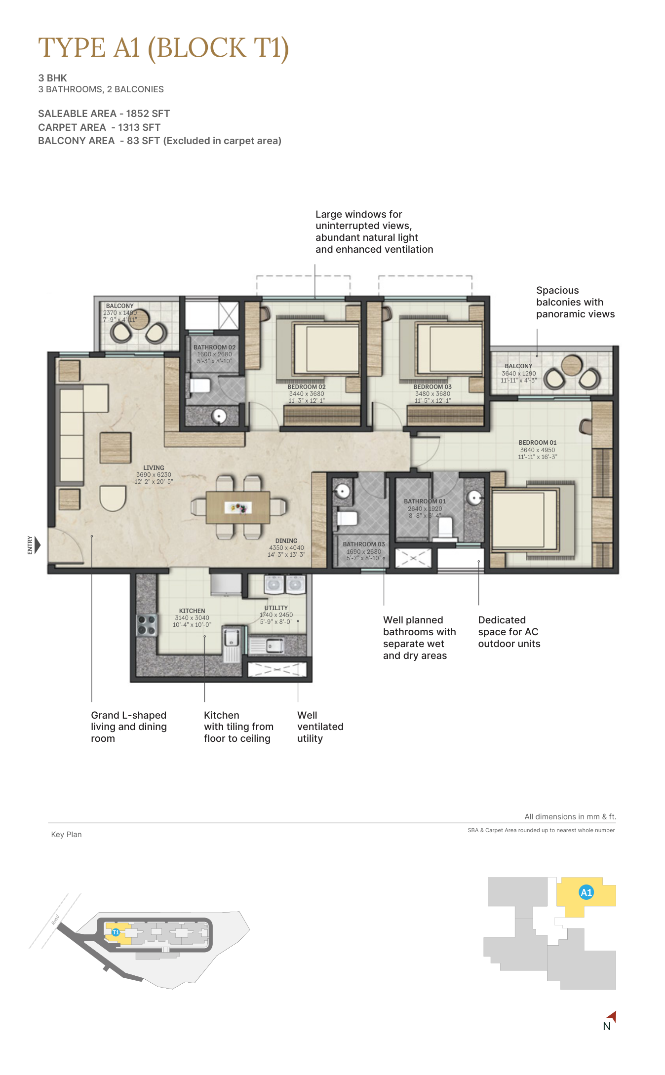 3 BHK floor plan preview